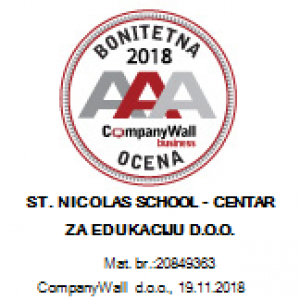 ST NICOLAS SCHOOL – Centar za edukaciju d.o.o. dobio sertifikat AAA